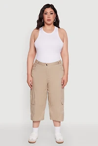 Womens Plus Poplin High Waisted Cargo Capris, 3X