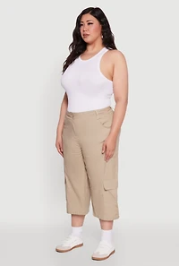 Womens Plus Poplin High Waisted Cargo Capris, 3X