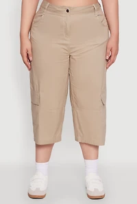 Womens Plus Poplin High Waisted Cargo Capris, 3X