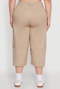 Womens Plus Poplin High Waisted Cargo Capris, 3X