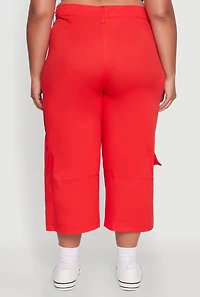 Womens Plus Poplin High Waisted Cargo Capris,