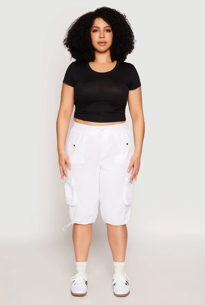 Womens Plus Size Toggle Drawstring Bermuda Cargo Shorts, White, Size 3X