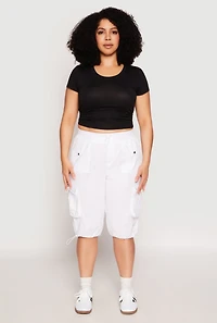 Womens Plus Size Toggle Drawstring Bermuda Cargo Shorts, White, Size 3X