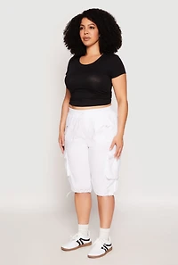 Womens Plus Size Toggle Drawstring Bermuda Cargo Shorts, White, Size 3X