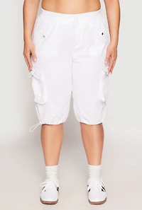 Womens Plus Size Toggle Drawstring Bermuda Cargo Shorts, White, Size 3X