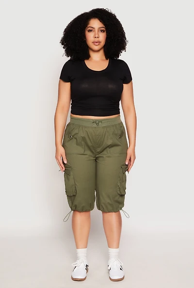 Plus Toggle Drawstring Bermuda Cargo Shorts