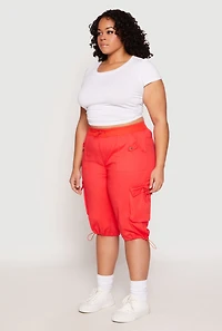 Womens Plus Size Toggle Drawstring Bermuda Cargo Shorts, Red, Size 1X