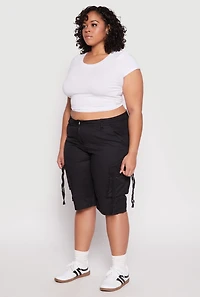 Womens Plus Tie Cargo Pocket Bermuda Shorts, 3X