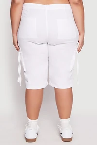 Womens Plus Size Tie Cargo Pocket Bermuda Shorts, White, Size 3X