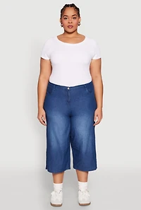 Plus Chambray Wide Leg Capri Pants