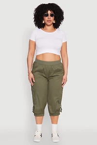 Plus Poplin D Ring Cargo Pocket Capri Pants
