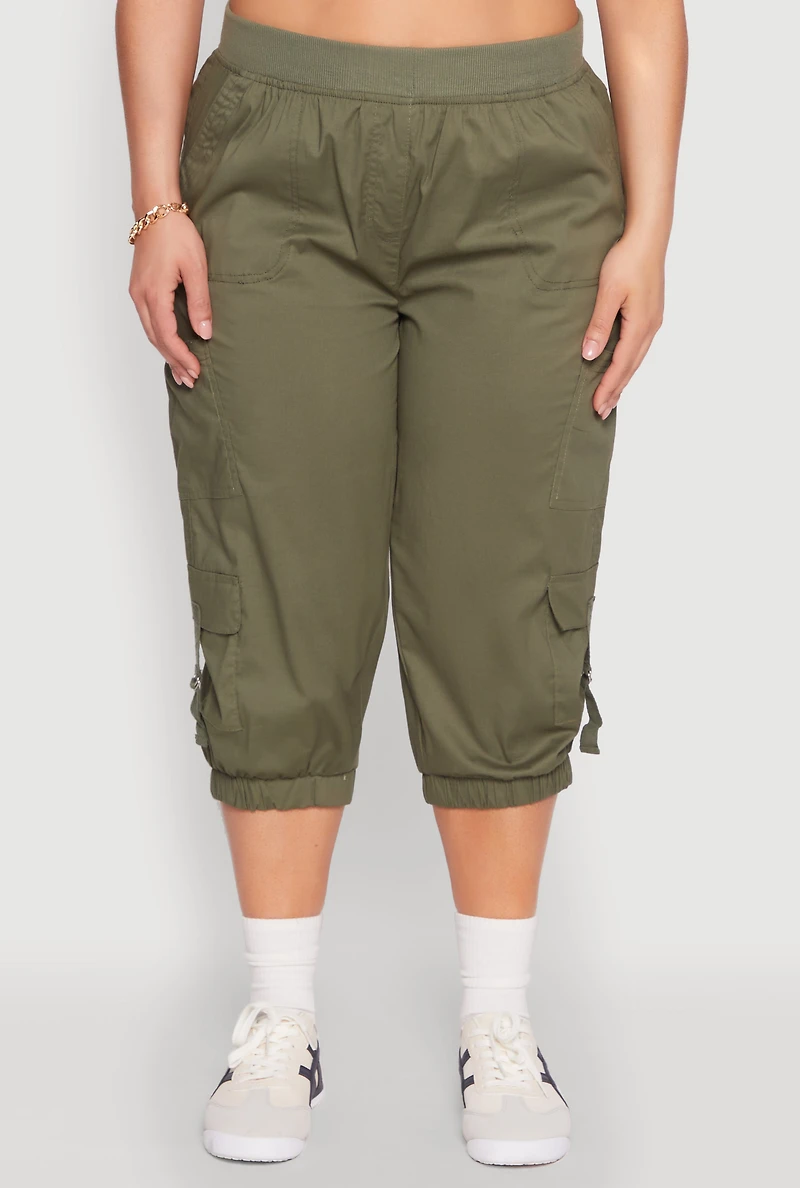 Plus Poplin D Ring Cargo Pocket Capri Pants