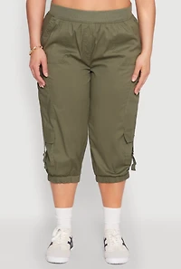 Plus Poplin D Ring Cargo Pocket Capri Pants