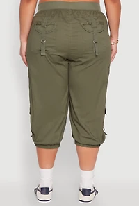 Plus Poplin D Ring Cargo Pocket Capri Pants