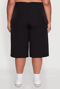 Womens Plus High Waisted Solid Nylon Cargo Shorts,
