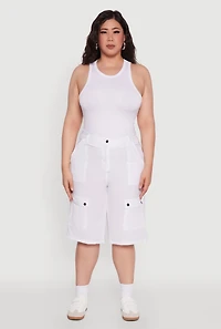 Plus High Waisted Solid Nylon Cargo Shorts