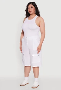Plus High Waisted Solid Nylon Cargo Shorts