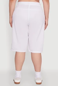 Womens Plus Size High Waisted Solid Nylon Cargo Shorts, White, Size 3X