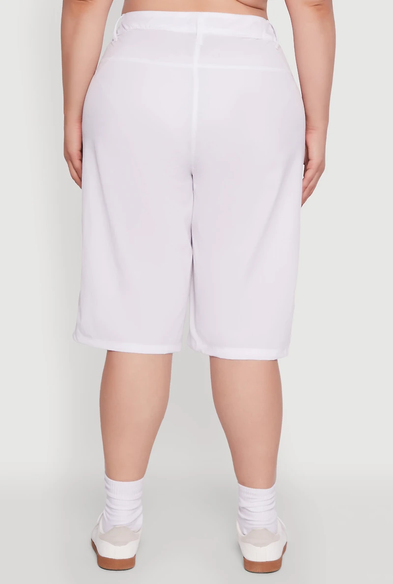 Plus High Waisted Solid Nylon Cargo Shorts