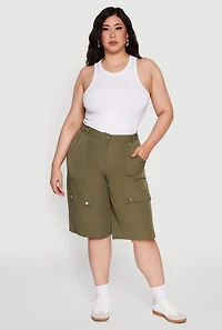 Womens Plus High Waisted Solid Nylon Cargo Shorts, 2X