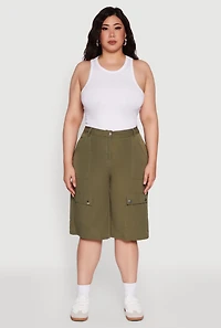 Womens Plus High Waisted Solid Nylon Cargo Shorts, 2X