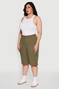 Womens Plus High Waisted Solid Nylon Cargo Shorts, 2X