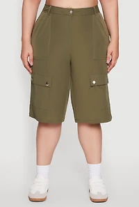 Womens Plus High Waisted Solid Nylon Cargo Shorts, 2X