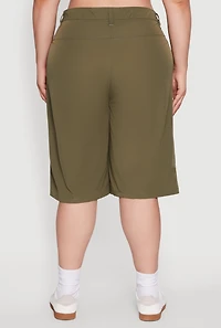 Womens Plus High Waisted Solid Nylon Cargo Shorts, 2X