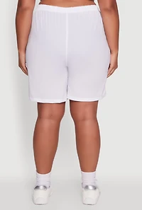 Womens Plus Size High Waisted Nylon Cargo Shorts with Drawstring, White, Size 2X