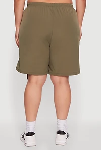 Womens Plus High Waisted Nylon Cargo Shorts with Drawstring, 2X