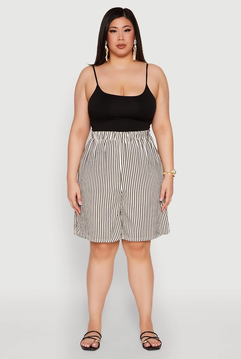 Plus Striped Seersucker Bermuda Shorts