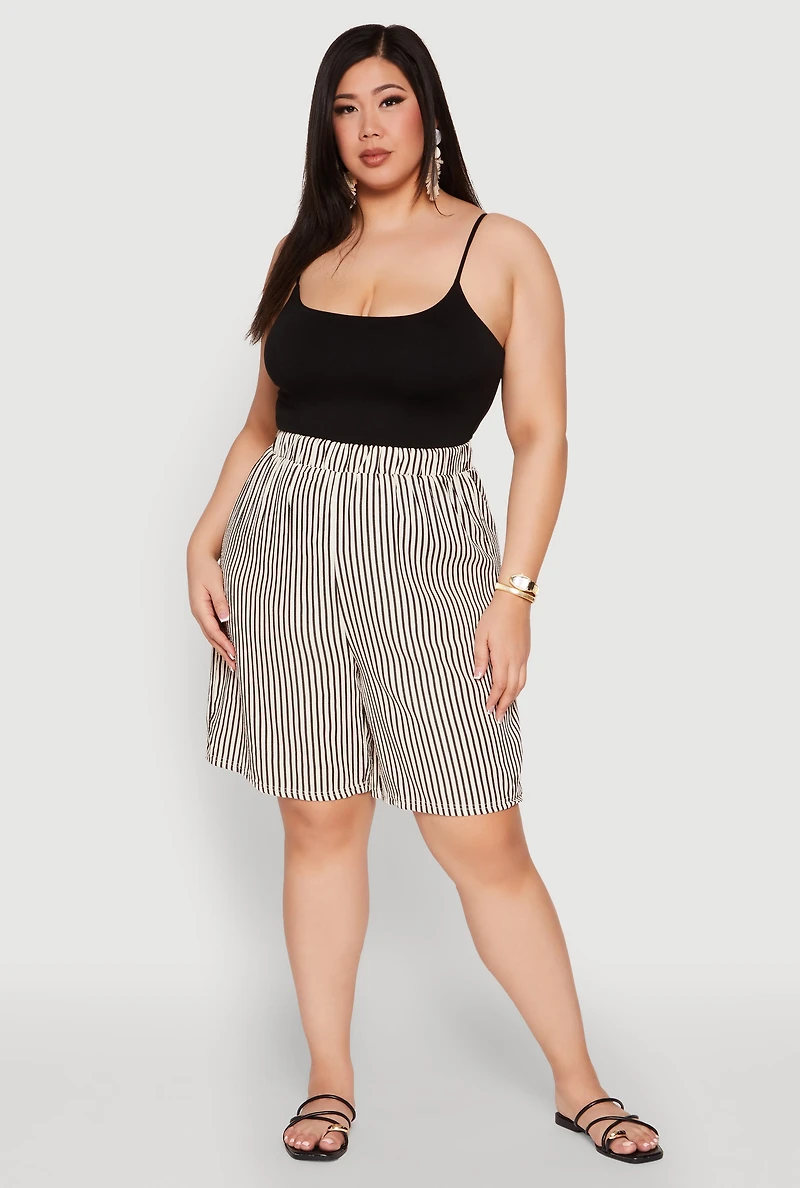 Womens Plus Size Striped Seersucker Bermuda Shorts, Multi, Size 3X