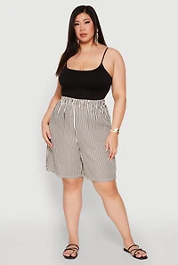 Womens Plus Size Striped Seersucker Bermuda Shorts, Multi, Size 3X