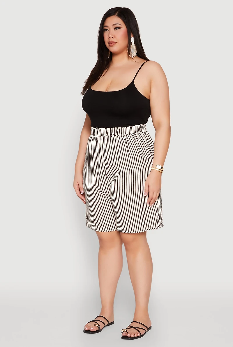 Womens Plus Size Striped Seersucker Bermuda Shorts, Multi, Size 3X