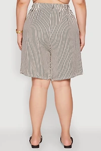 Womens Plus Size Striped Seersucker Bermuda Shorts, Multi, Size 3X