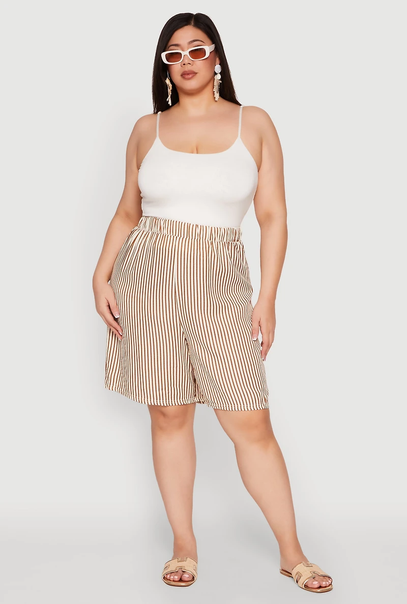 Womens Plus Striped Seersucker Bermuda Shorts, Khaki,