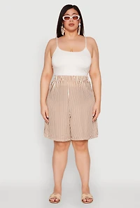 Womens Plus Striped Seersucker Bermuda Shorts, Khaki,