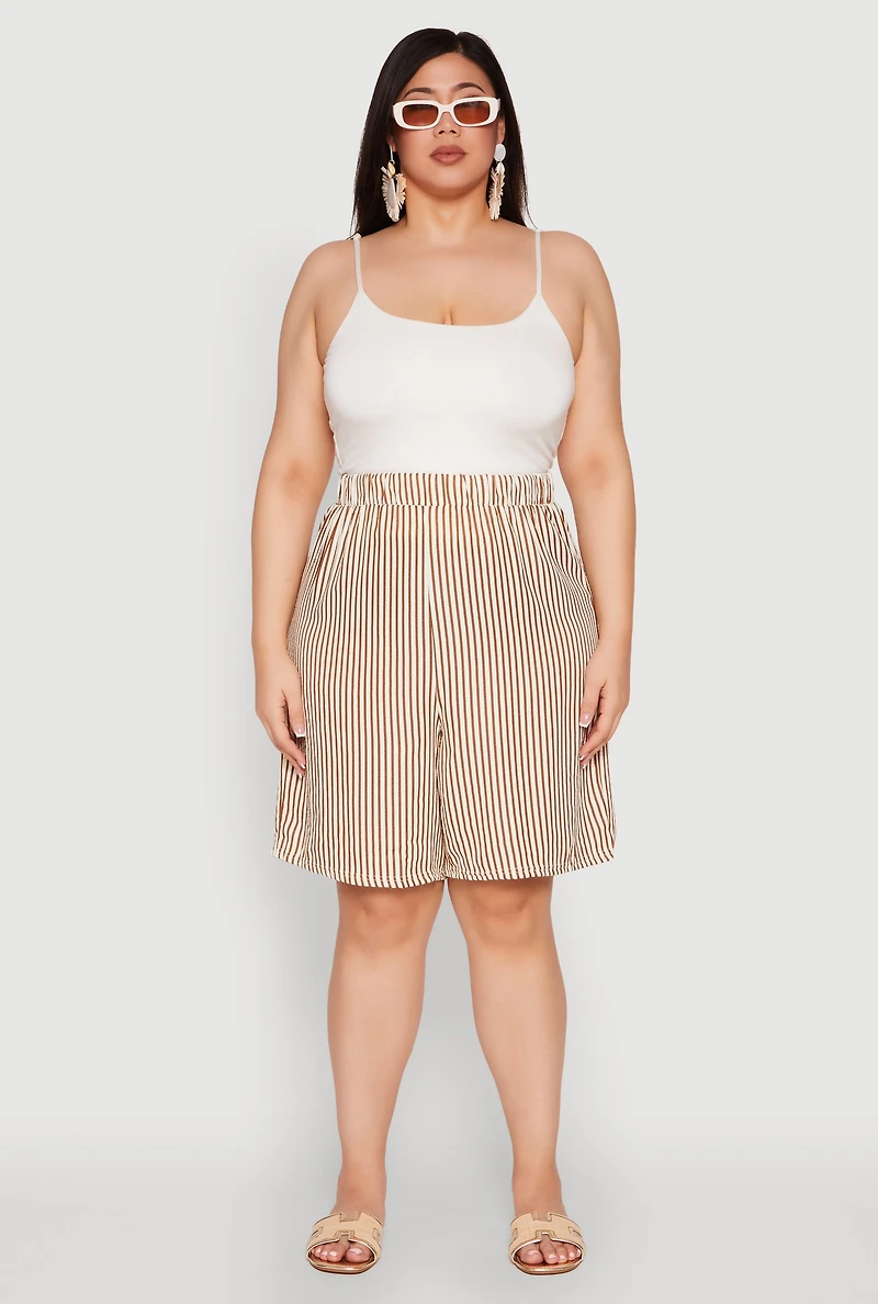 Womens Plus Size Striped Seersucker Bermuda Shorts, Khaki, Size 2X