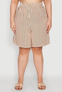 Womens Plus Size Striped Seersucker Bermuda Shorts, Khaki, Size 2X