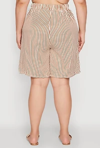 Womens Plus Size Striped Seersucker Bermuda Shorts, Khaki, Size 2X