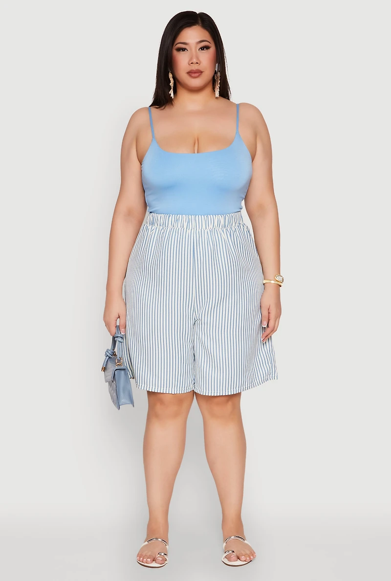 Plus Striped Seersucker Bermuda Shorts