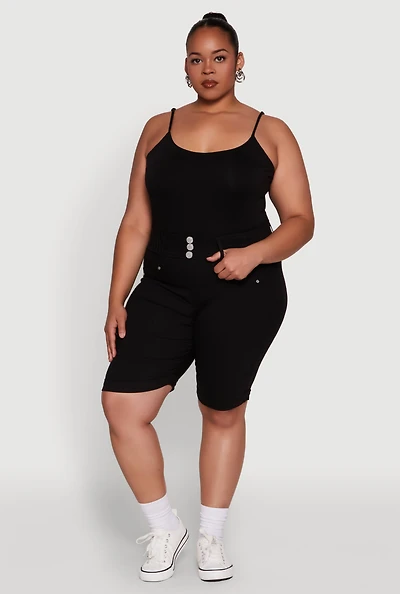 Plus Trendy Snatched High Waist Bermuda Shorts with Faux Buttons