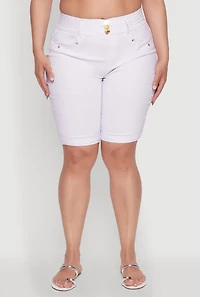 Plus Trendy Snatched High Waist Bermuda Shorts with Faux Buttons