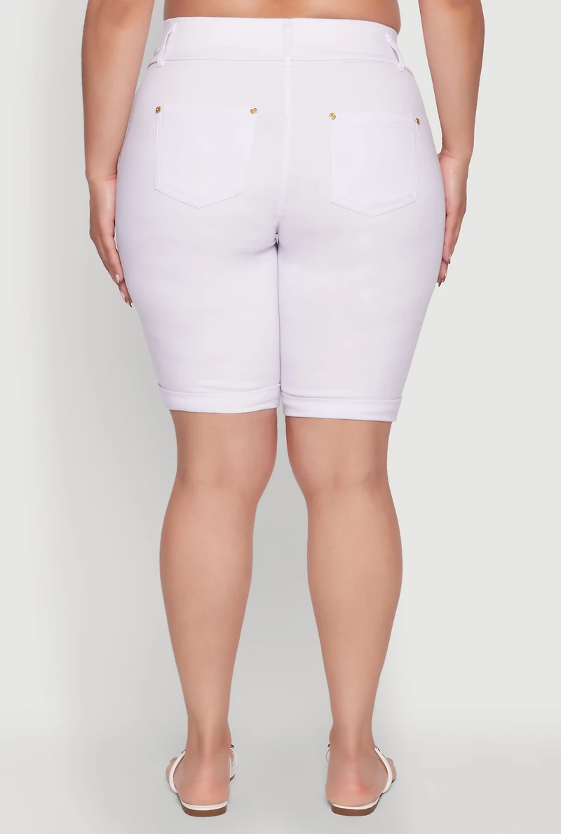 Plus Trendy Snatched High Waist Bermuda Shorts with Faux Buttons