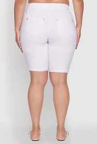 Plus Trendy Snatched High Waist Bermuda Shorts with Faux Buttons