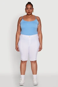 Plus Stylish Snatched High Waist Bermuda Shorts with Faux Buttons