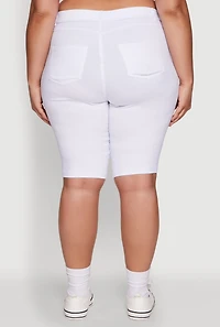 Plus Stylish Snatched High Waist Bermuda Shorts with Faux Buttons