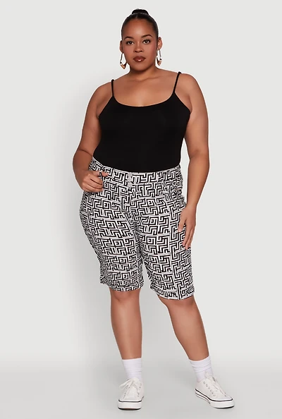 Womens Plus Size Trendy High Waisted Bermuda Shorts, Multi, Size 3X