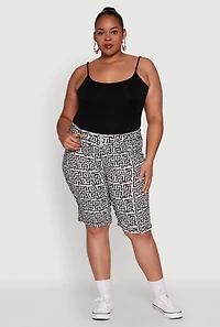Womens Plus Size Trendy High Waisted Bermuda Shorts, Multi, Size 3X