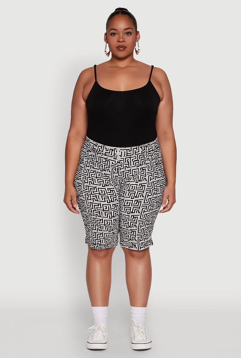 Womens Plus Size Trendy High Waisted Bermuda Shorts, Multi, Size 1X